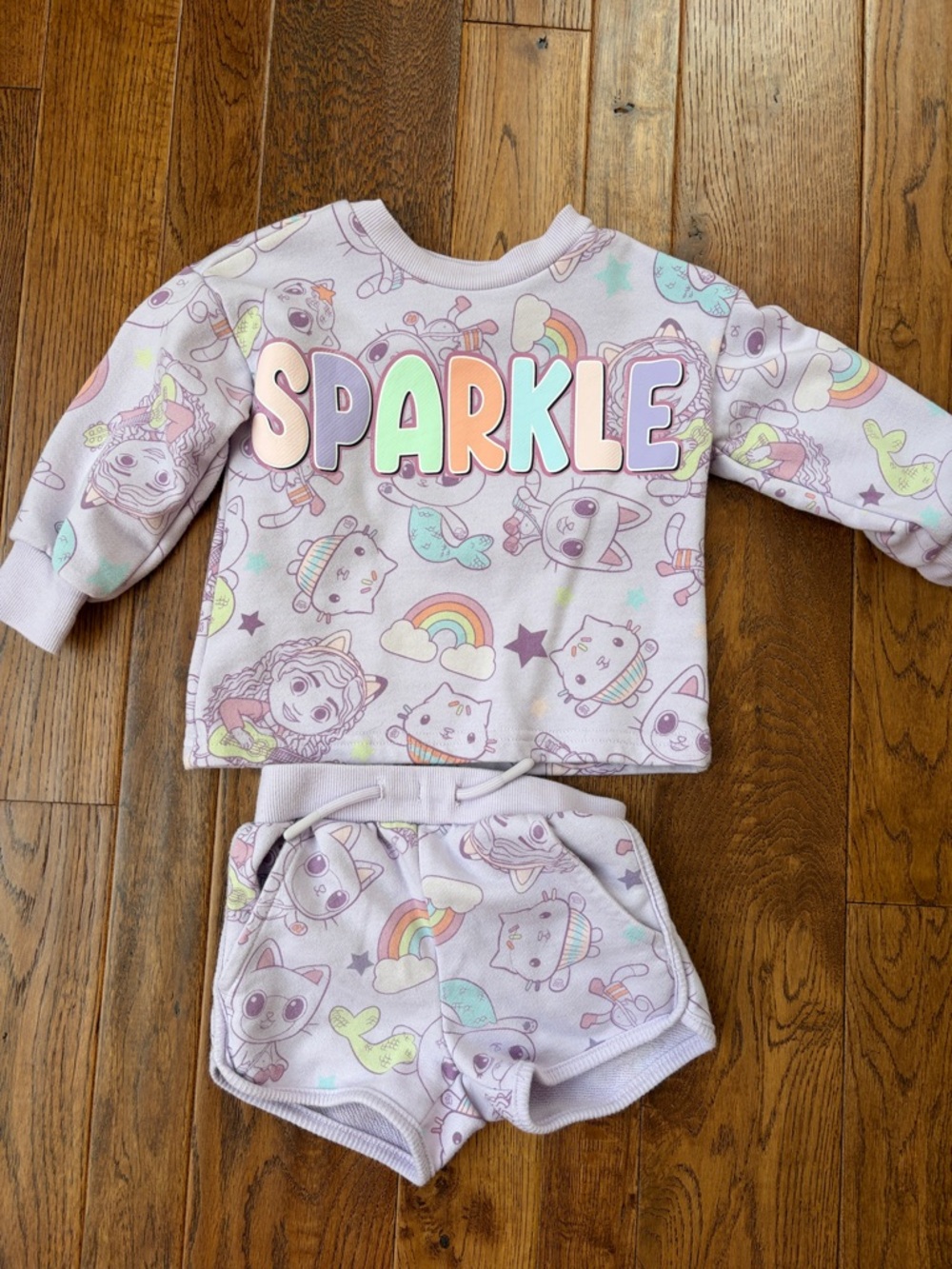 Girl’s Gabby’s Dollhouse SPARKLE Pastel & Rainbow Sweatshirt/Short Set - Pink